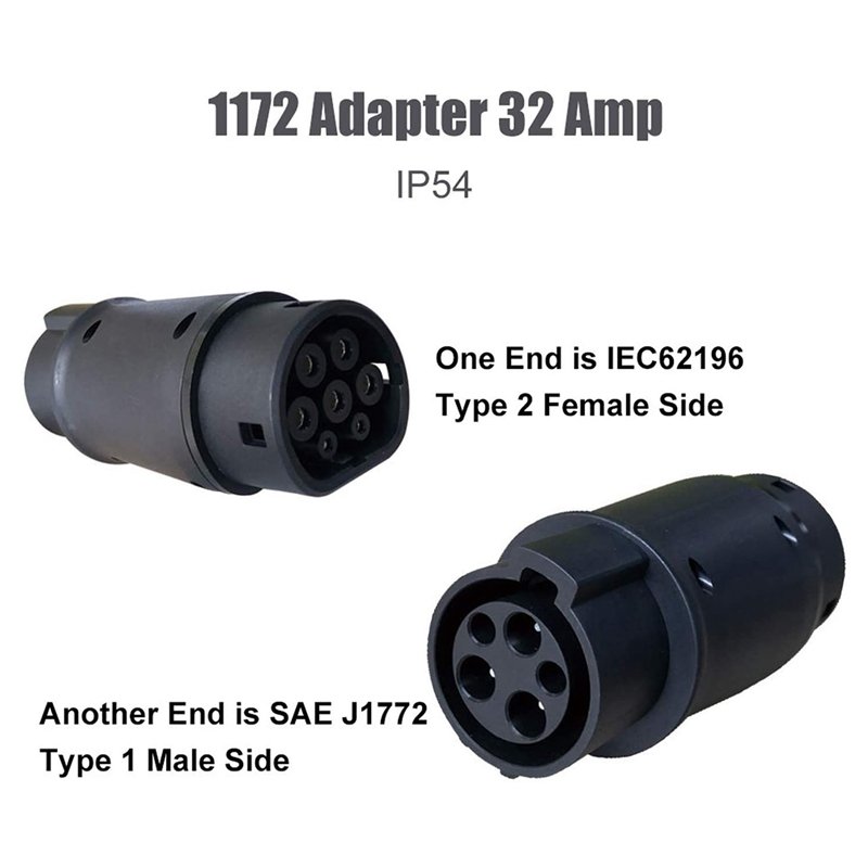 EVSE EV Adaptor 32A SAE J1772 Type 1 To Type 2 Plug EV Adapter Electric Cars Vehicle Charger Charging Connector — photo