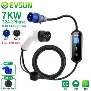EV Portable Charger 7KW 32A Type2 CEE Plug IEC62196-2 — China import for GCC
