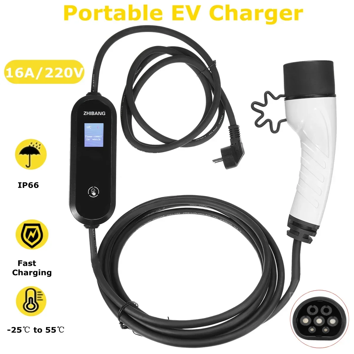 Portable EV Charger: LCD, 110V/220V, 16A — China import for GCC
