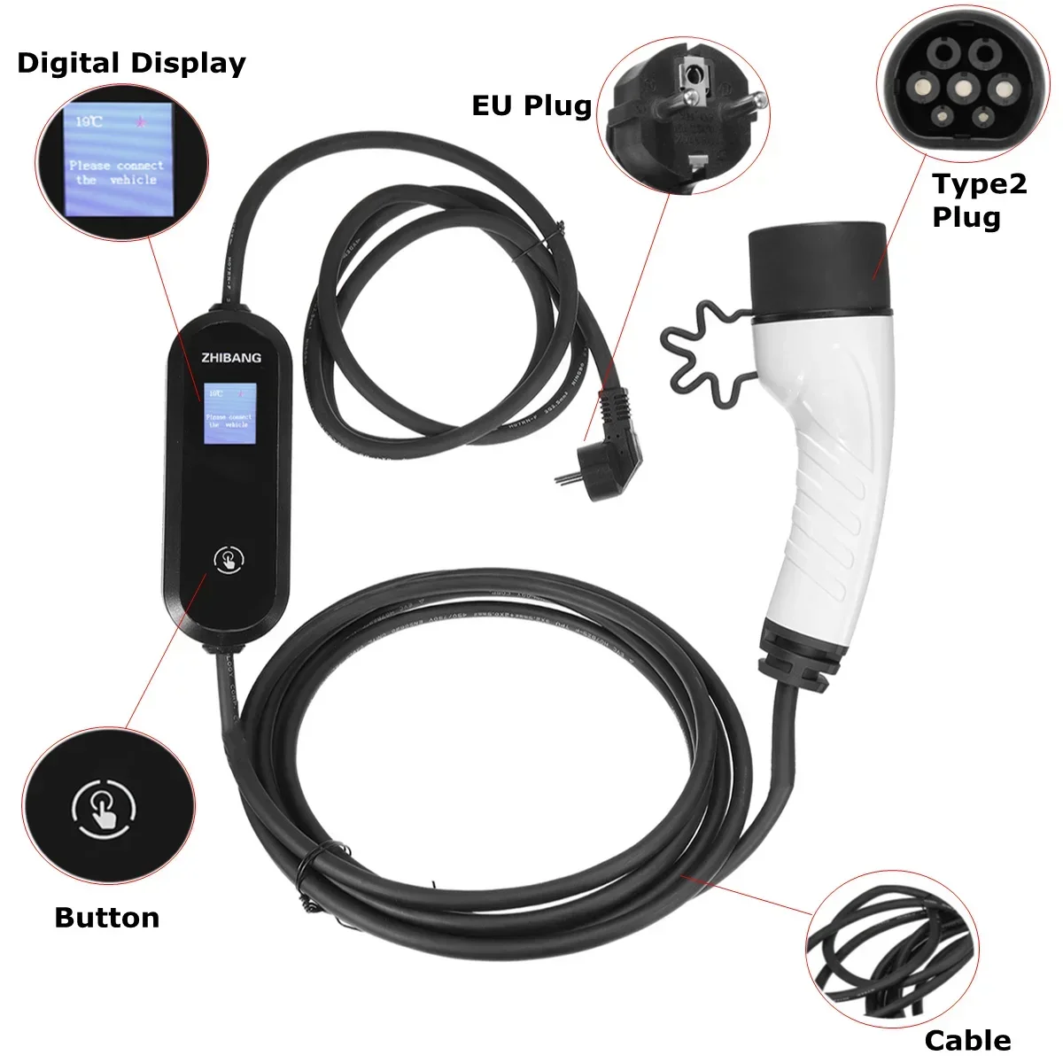 Portable EV Charger: LCD, 110V/220V, 16A — photo 4